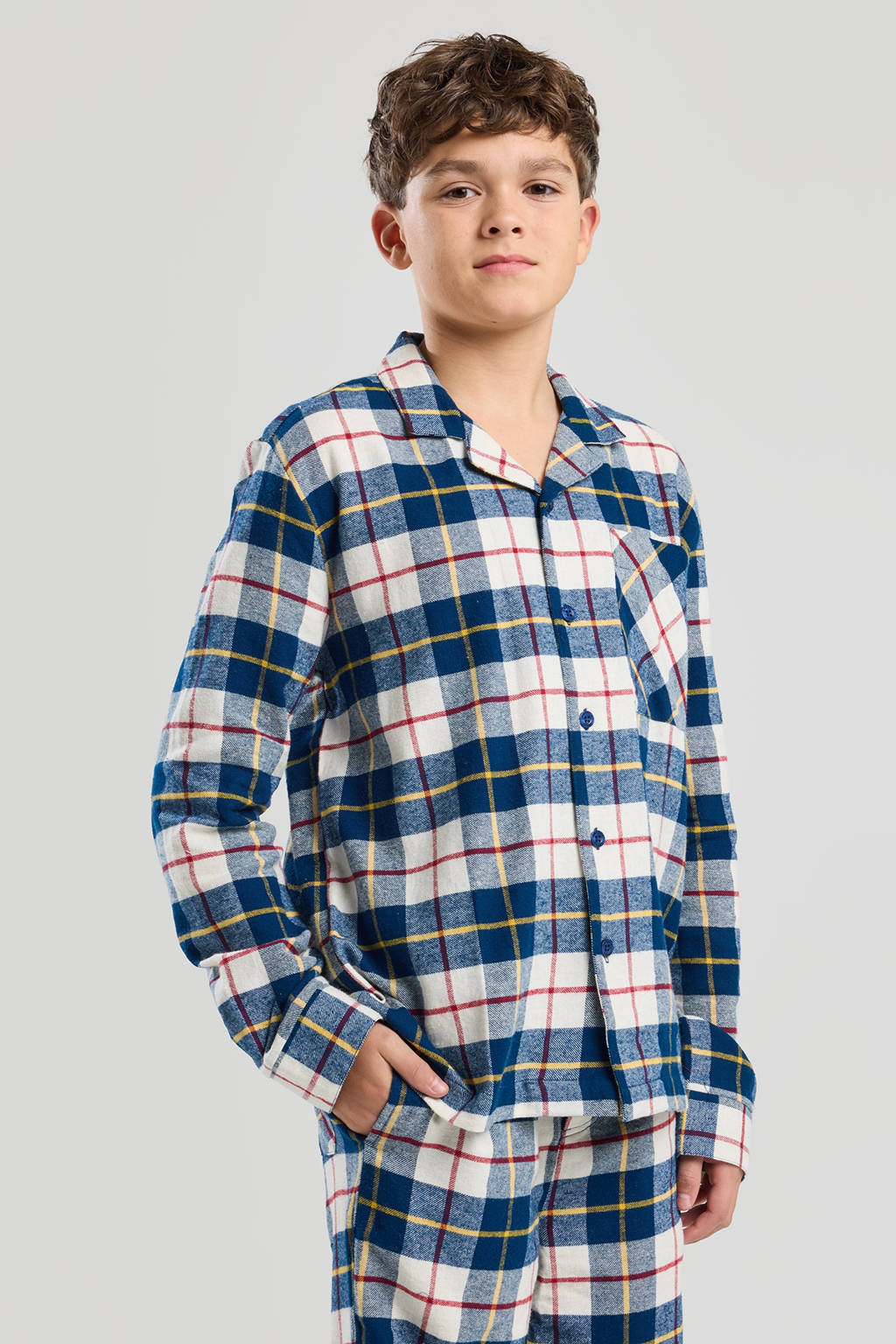 America Today pyjamatop Nathan JR donkerblauw/rood/wit