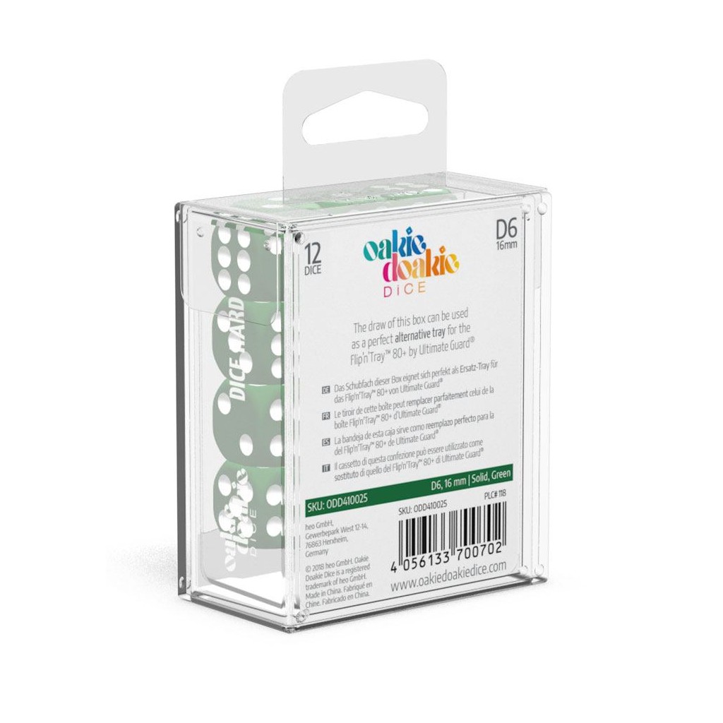Oakie Doakie Dice dés D6 16 mm Solid - Vert (12)