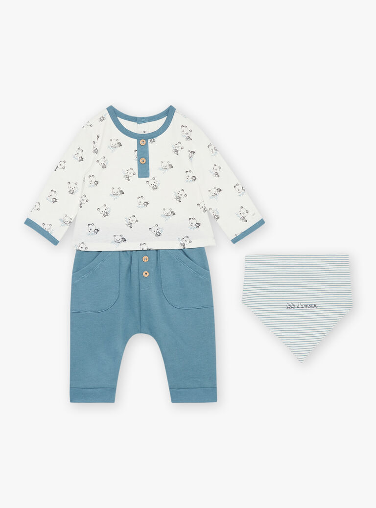 Body T-shirt écru, pantalon bleu et bandana écru et bleu grisé