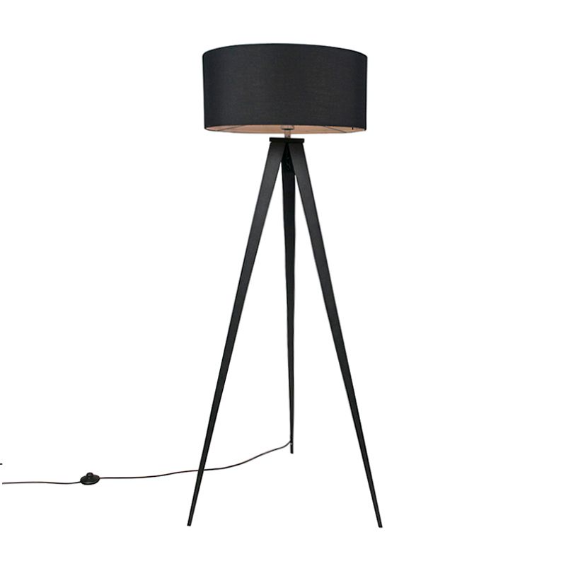Moderne vloerlamp zwart met zwarte kap - Ilse