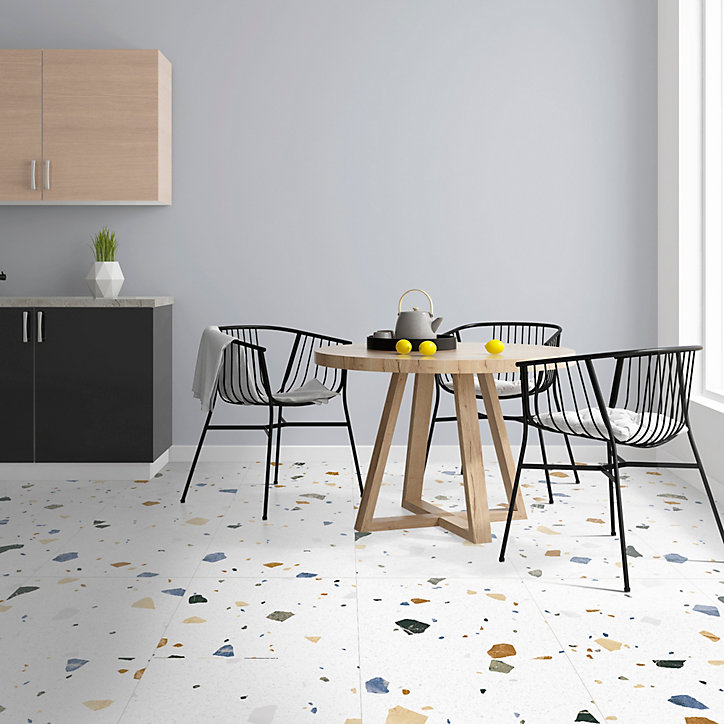 Carrelage sol et mur blanc NeoTech Terrazzo 60 x 60 cm