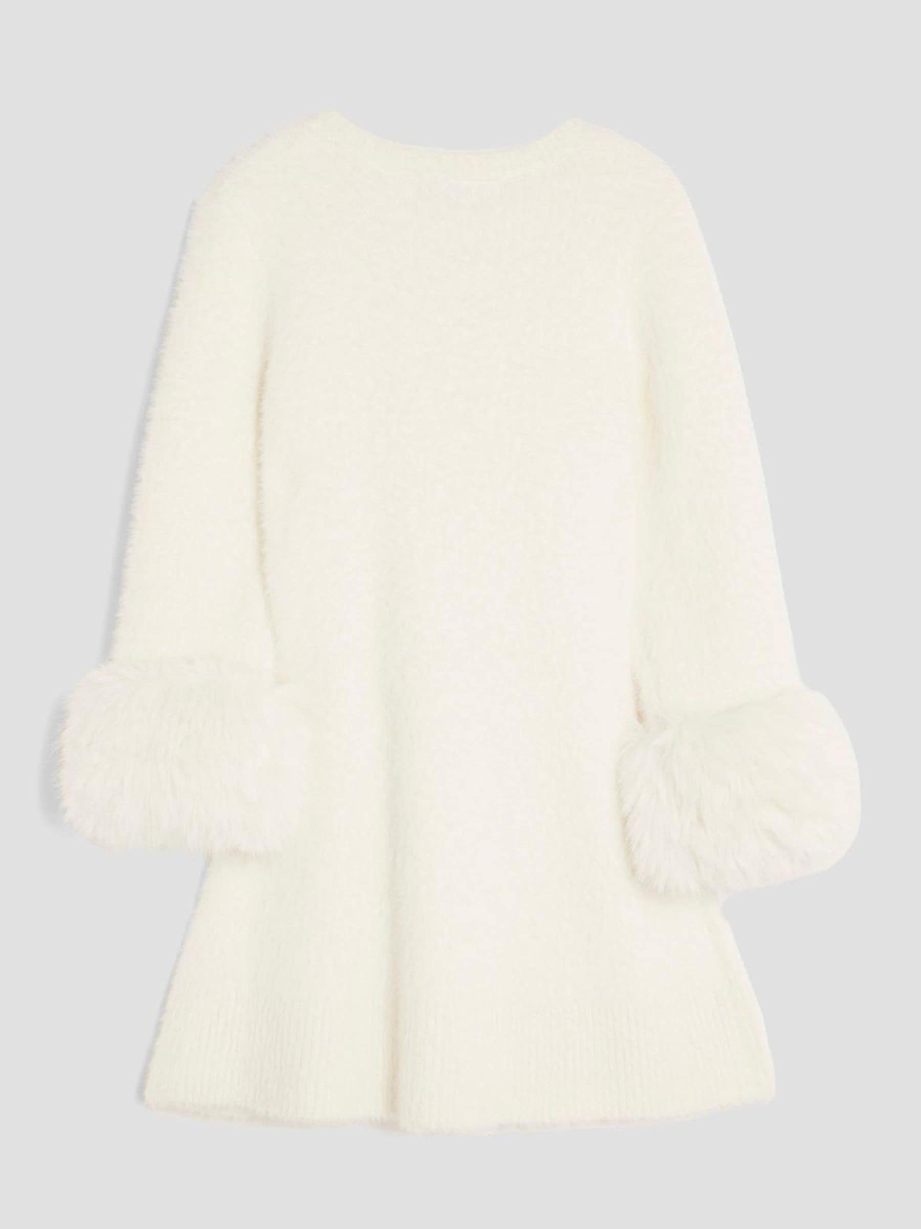 Crème - River Island Girls Fur Cuff Knitted Bow Dress