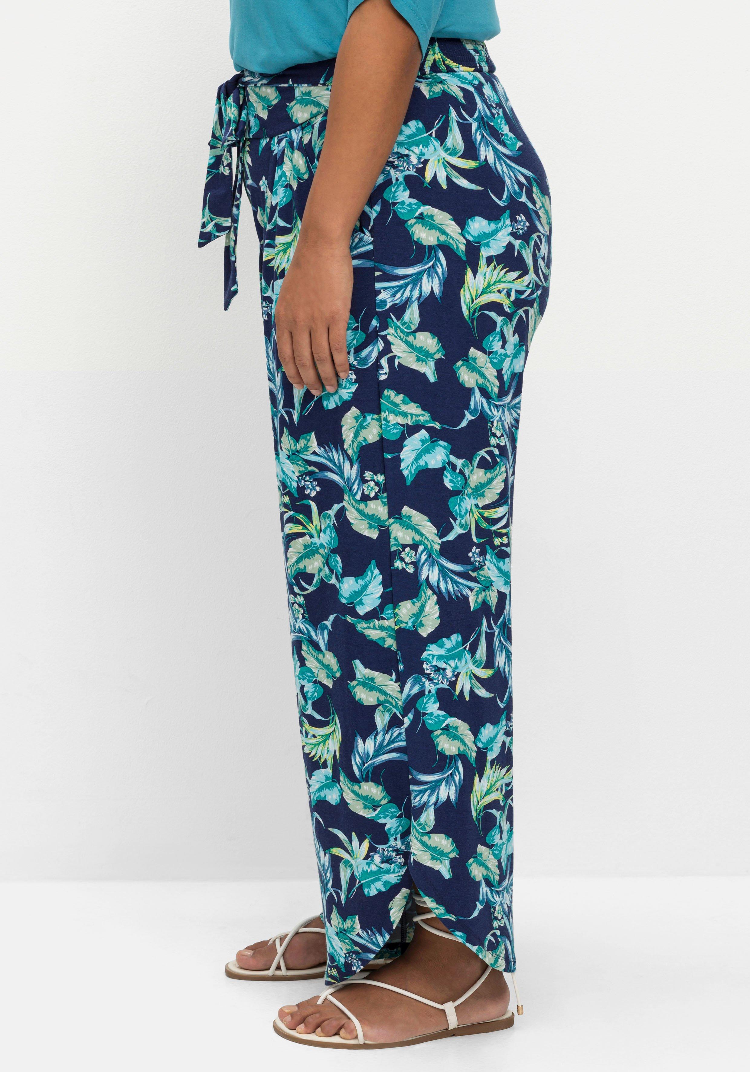 Weite Jerseyhose mit Blätterprint