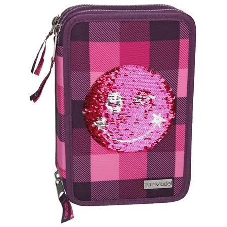 Depesche TOPModel Federtasche Pailletten lila Smiley, 3-Fach, sortiert