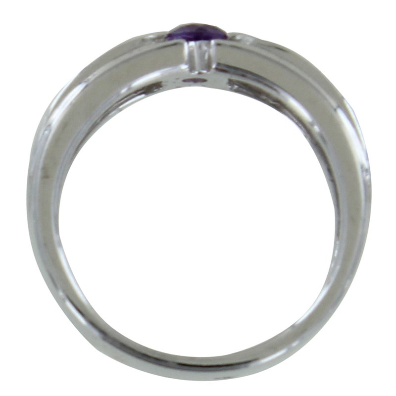 Bague Argent Rhodié Large Améthyste Ronde