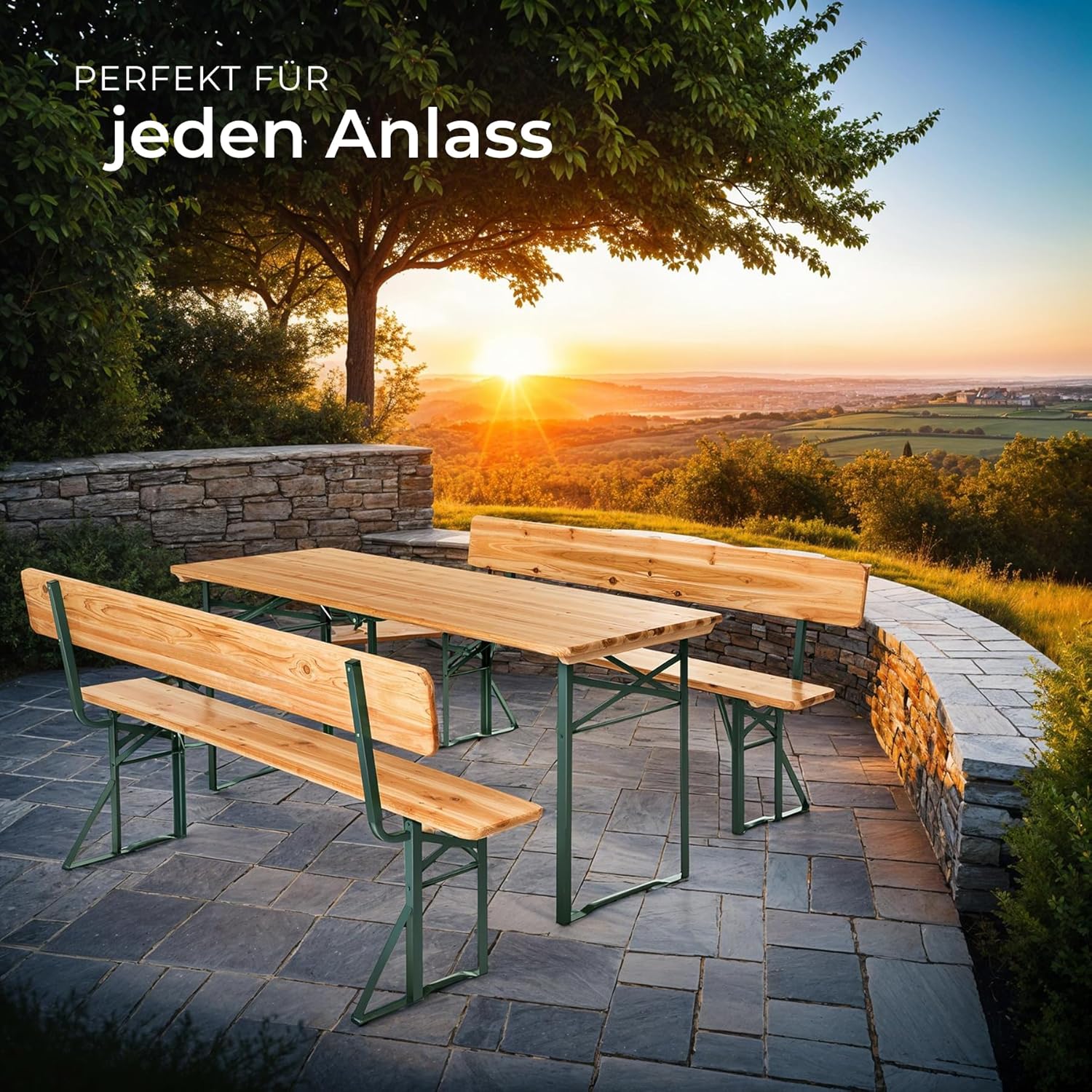 tectake® Bierzeltgarnitur mit Lehne, Biertisch Klapptisch mit 2X Sitzbank mit Lehne, Gartenmöbel Set, Camping Zubehör, Klapptisch Esstisch, Camping Tisch faltbar, Balkontisch, Campingtisch klappbar
