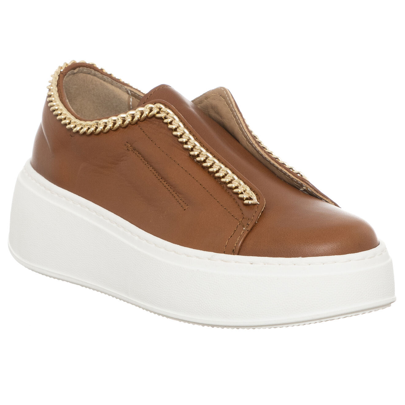 Loretta Pettinari Sneakers en Cuir Naplak marron/doré