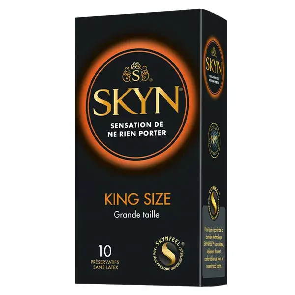 Preservativos Skin King Size Plus Size, pacote com 10 unidades.