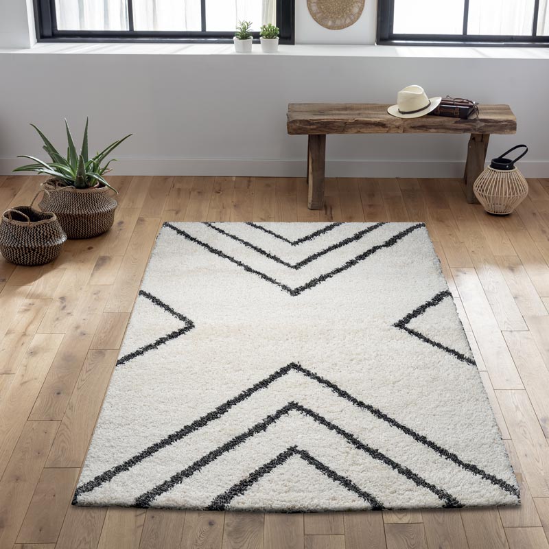 Tapis shaggy 'Geo' crème et anthracite