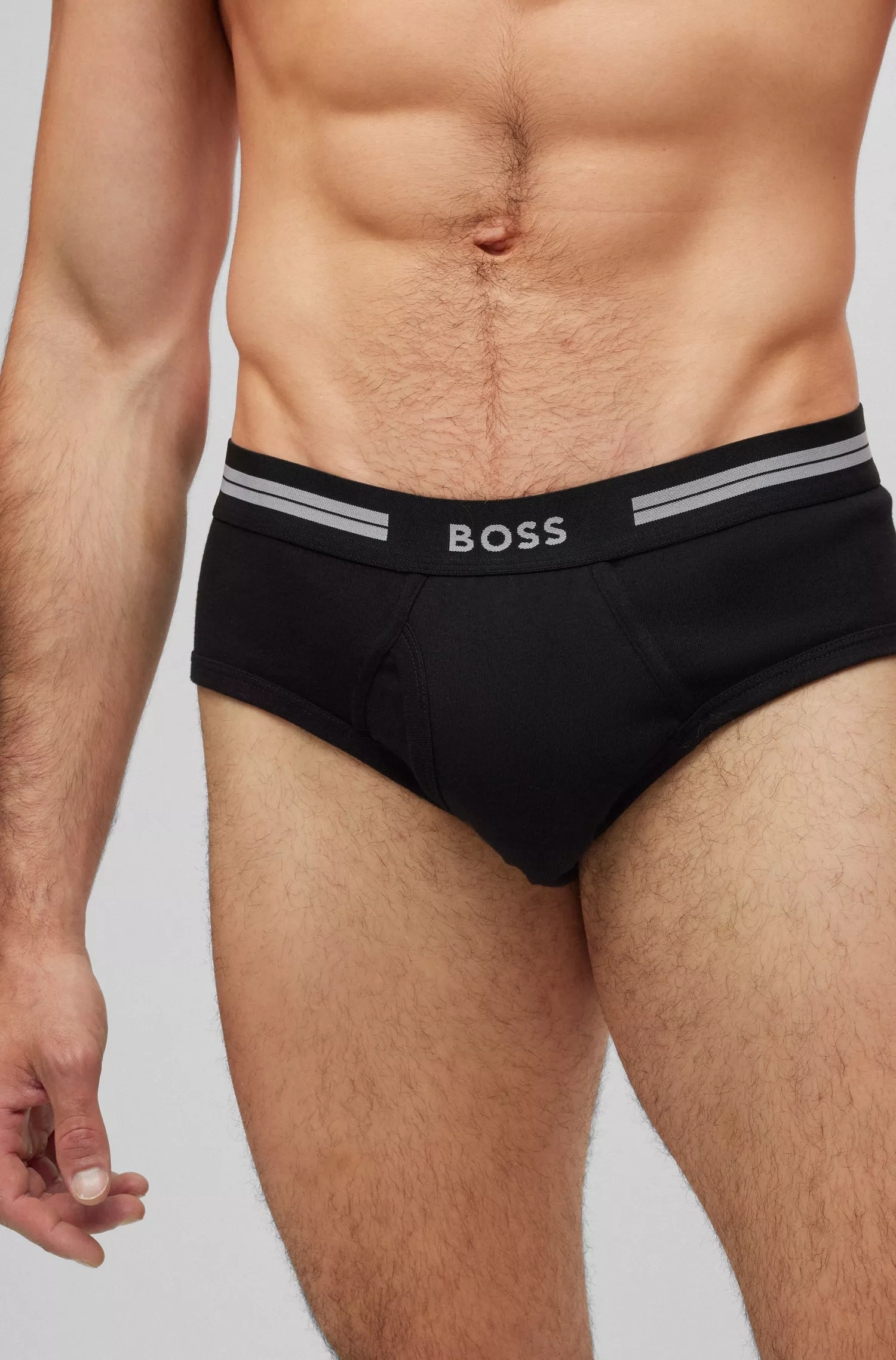 Cuecas BOSS pretas de cintura regular em puro algodão com cós com logotipo.