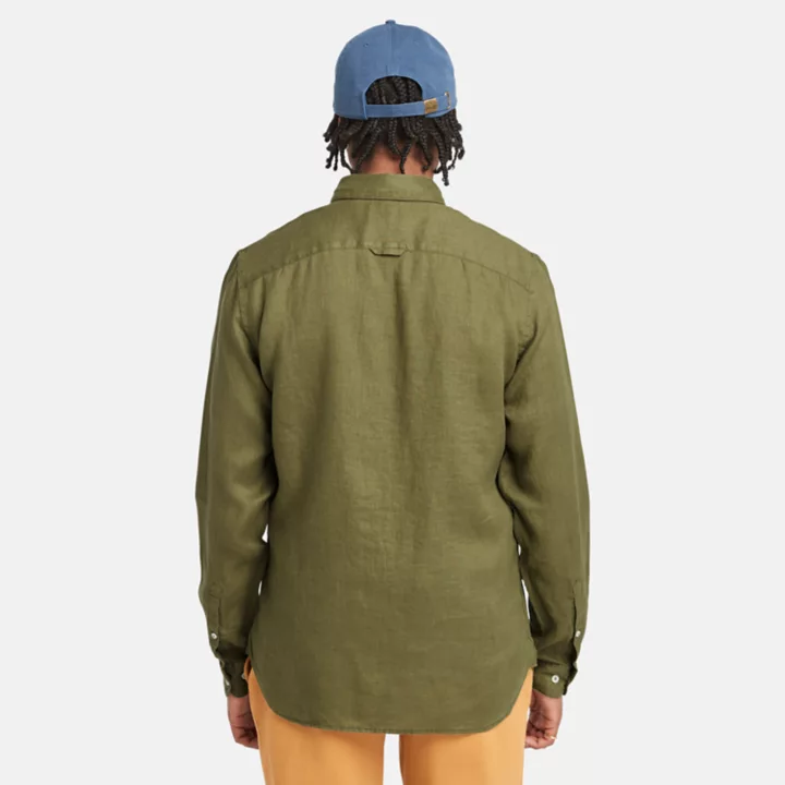 Chemise en lin Mill Brook pour homme en vert foncé