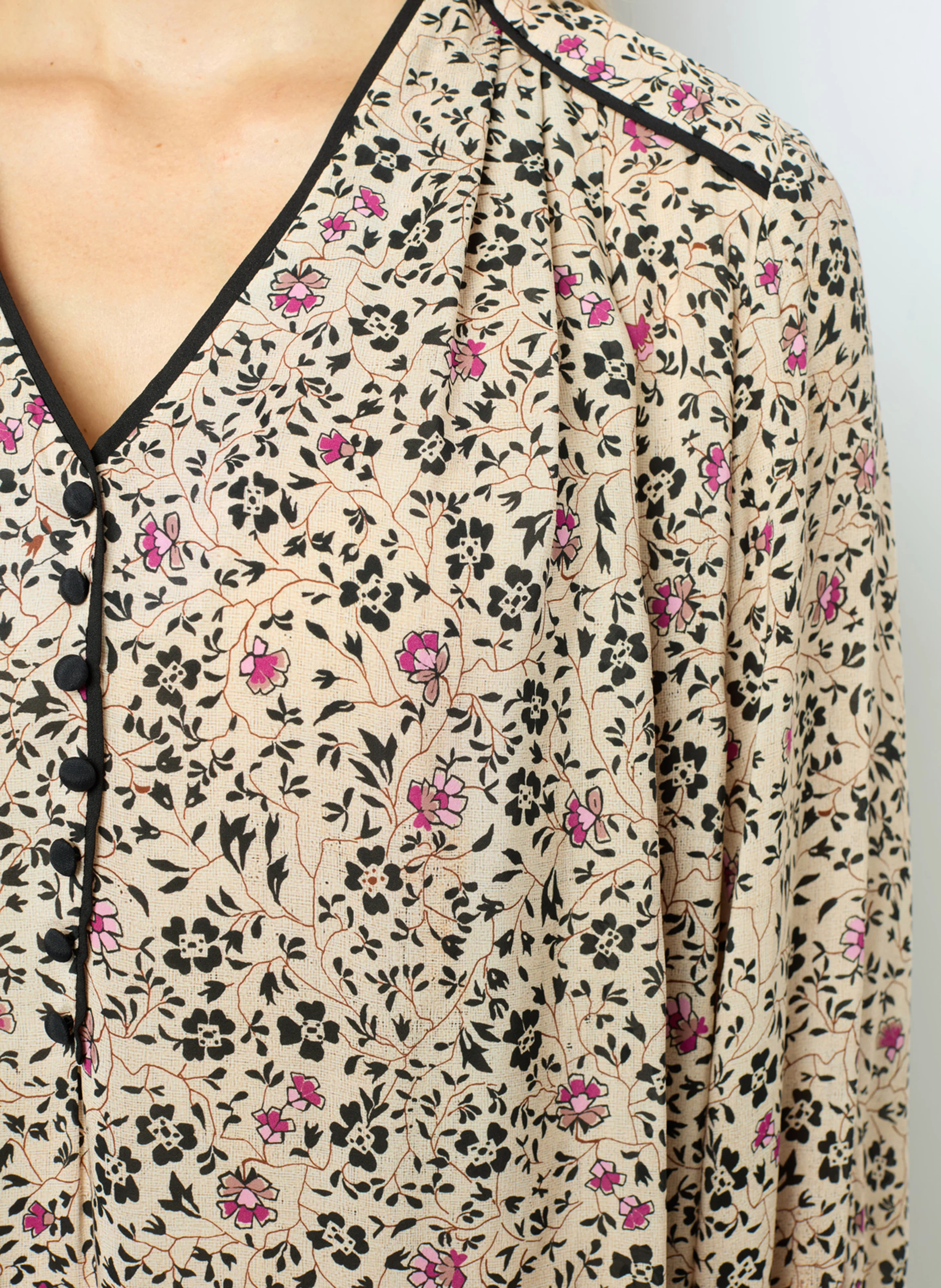 SALINE - Robe droite col V| Beige