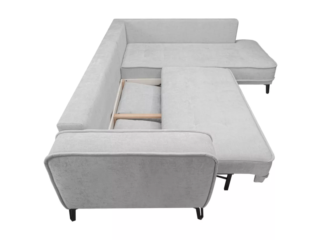 Canapé d'angle gauche convertible en tissu gris clair BALCORIA de Maison Céphy