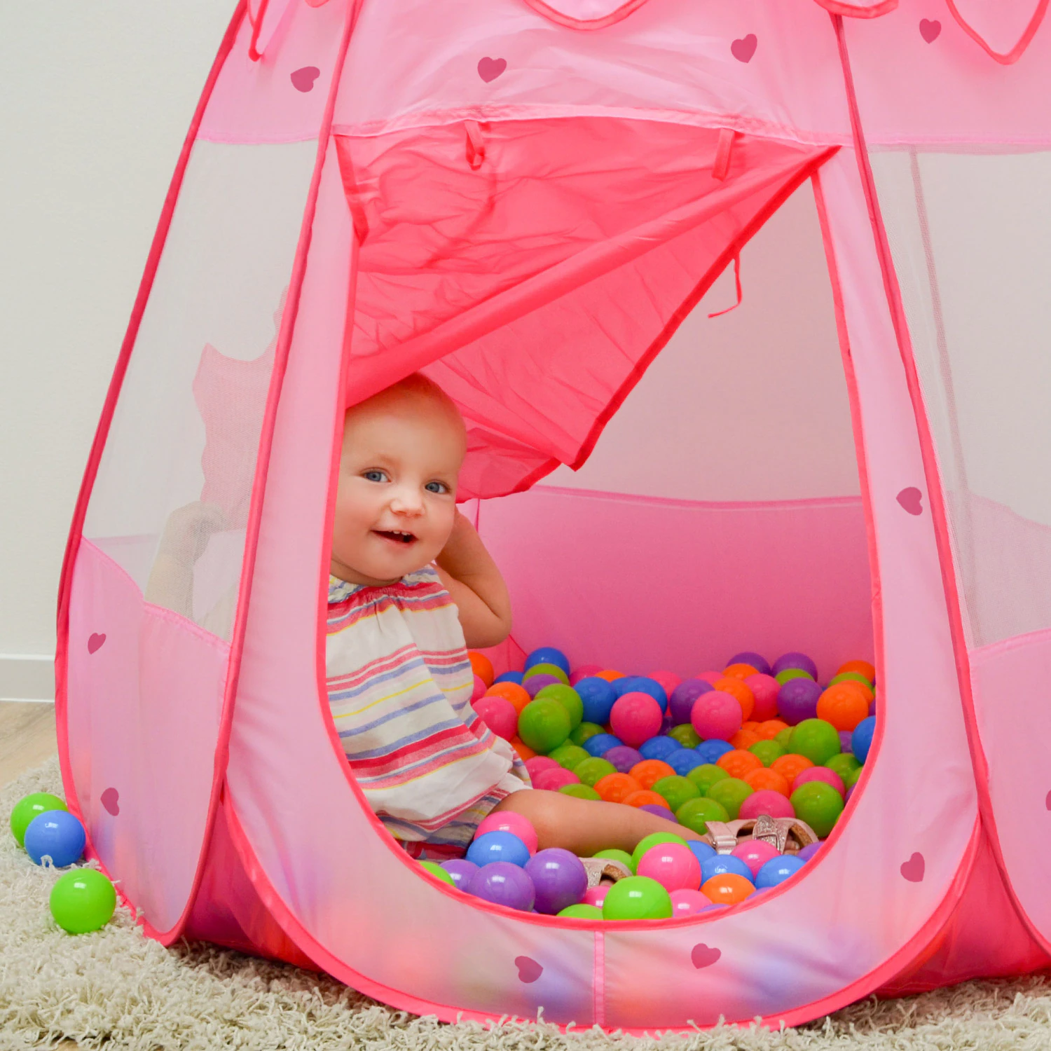 Mädchen Bällebad Zelt 200 Baby Bälle Kinderzelt Spielzelt 120x120x90cm Rosa