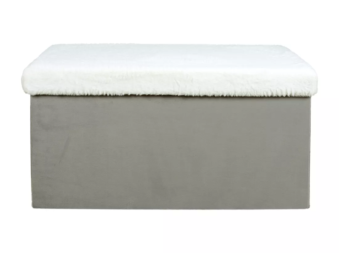 Coffre Banc Pliable Gris Imitation Fourrure Leo