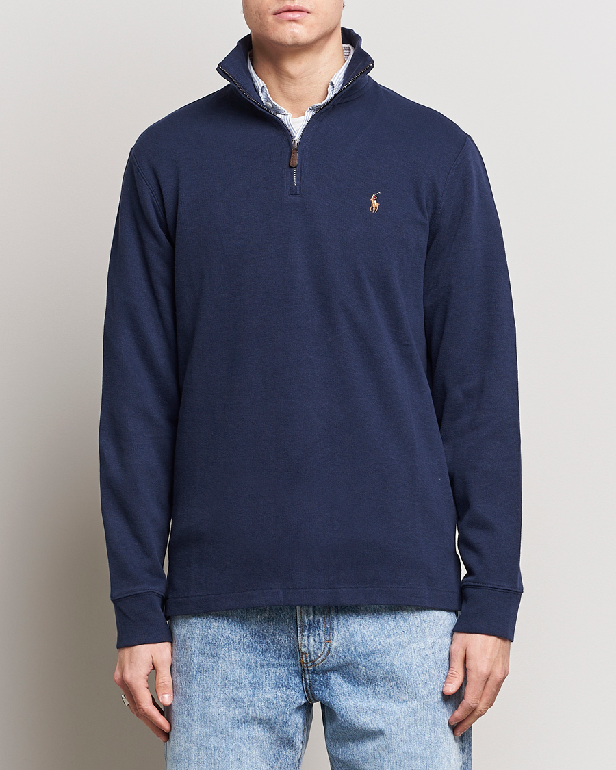 Polo Ralph Lauren Double Knit Jaquard Half Zip Sweater Cruise Navy
