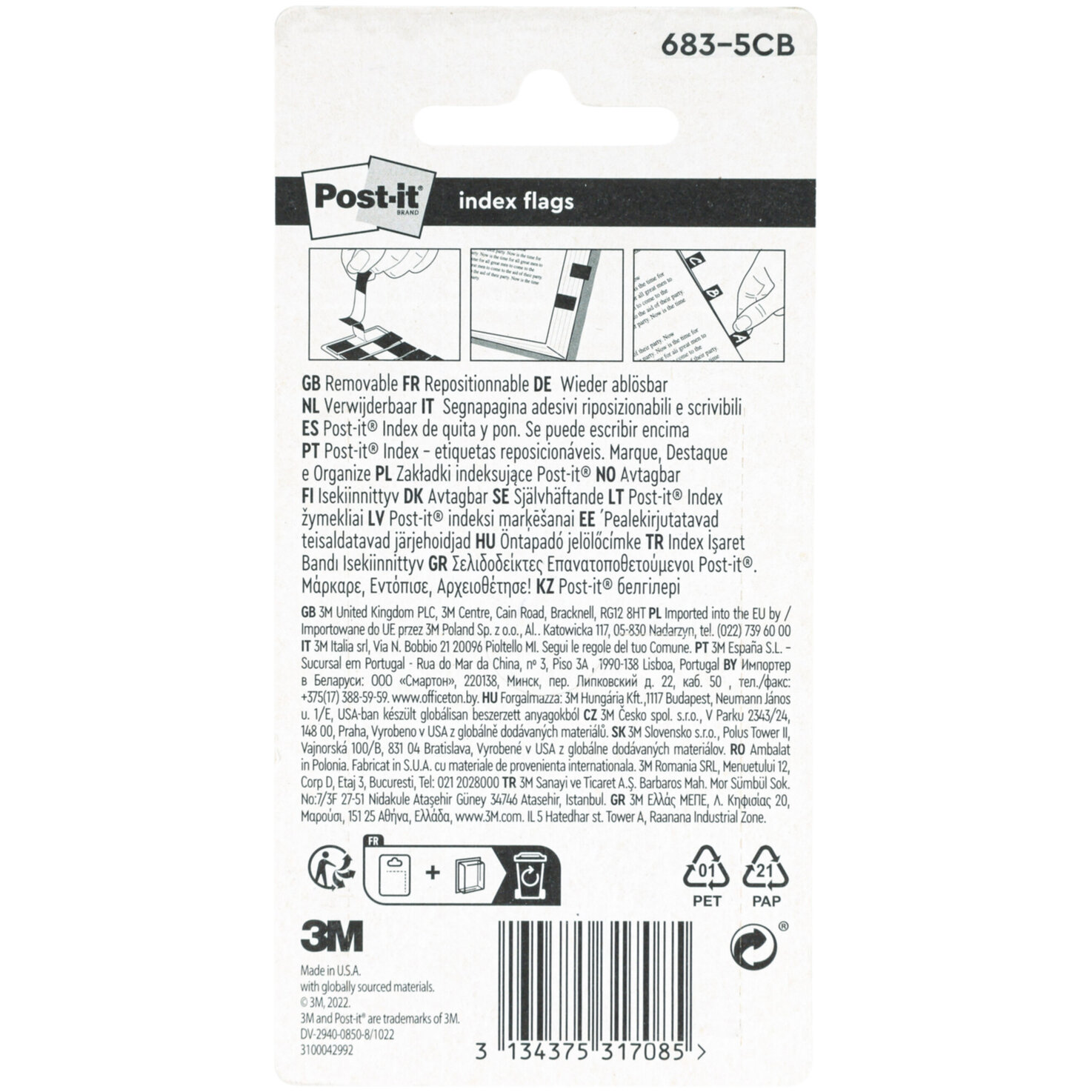 Post-it 6835CB Index Mini assortiert 119 x 432 mm 5 x 20 Haftstreifen