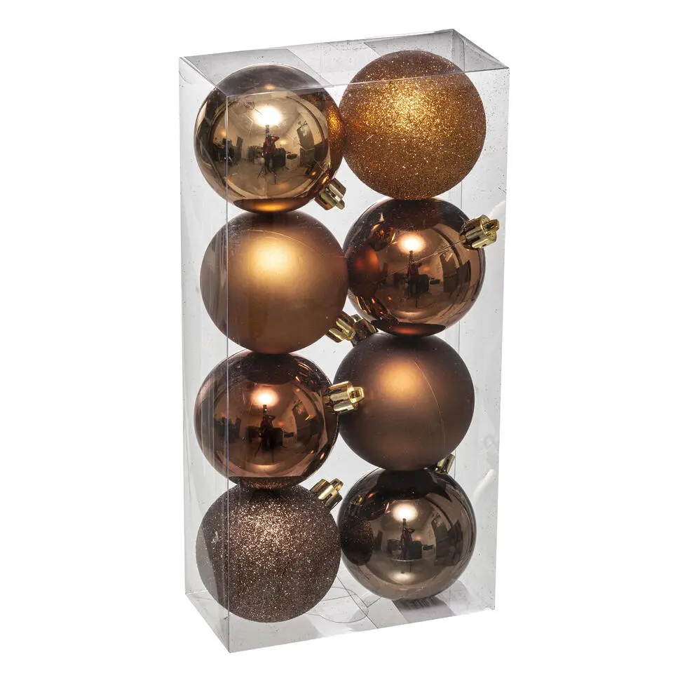 Atmosphera kerstballen - 8x stuks - brons - kunststof - 7 cm