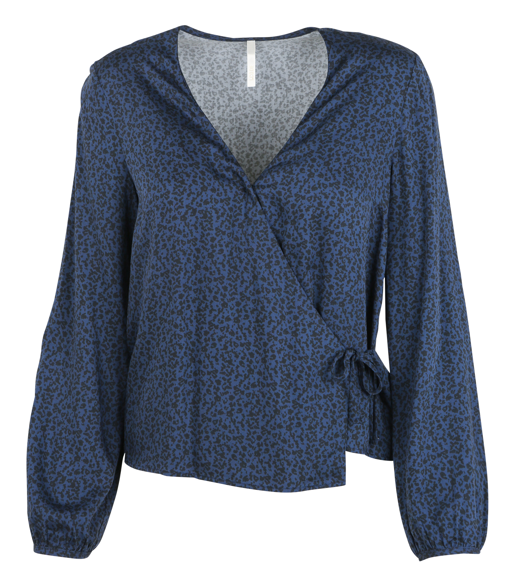 Blouse droite col V imprimée | Bleu