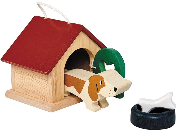 Puppenhaus-Zubehör HUND MIT HÜTTE 4-teilig