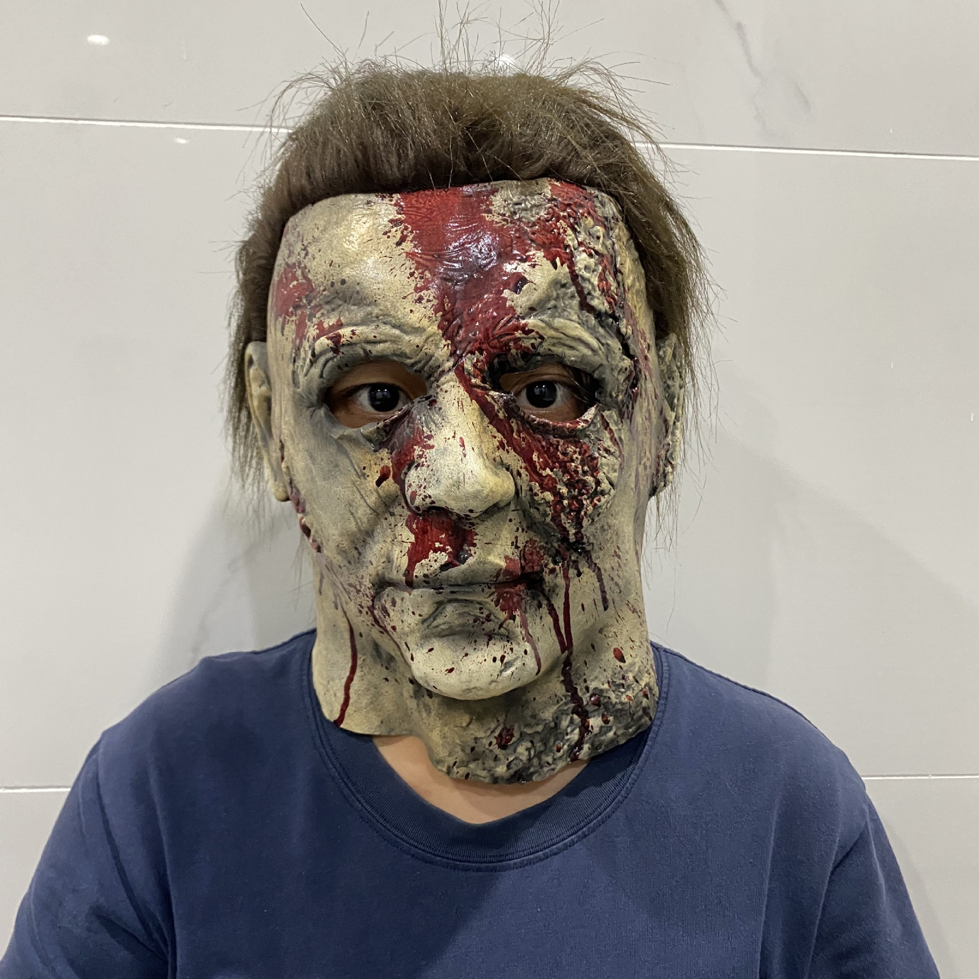 Latex Grusel Maske Halloween Gesichtsmaske Kostüm Zubehör Motto Party Accessoire Fasnachts Foto Requisite - Blutiger Michael Myers