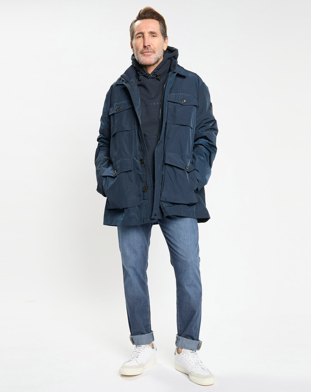 Hackett London Parka imperméable 4 poches bleu