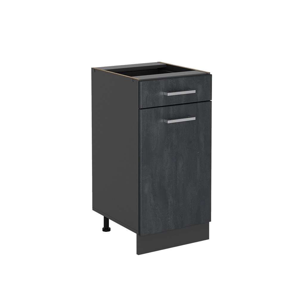 Vicco Schubunterschrank R-Line Schwarz Beton Anthrazit 40 cm mit Arbeitsplatte Eiche
