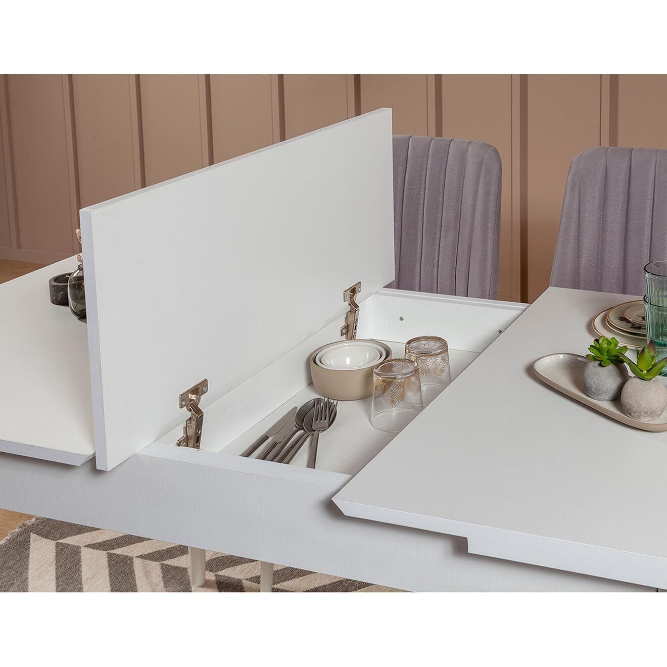 Homitis Ensemble Table + 2 Chaises + 2 Bancs Vina 0701 blanche