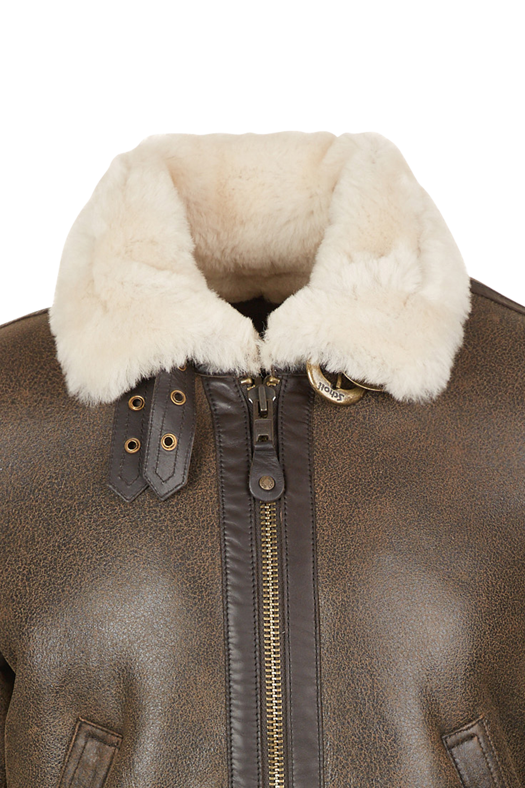 SCHOTT Bombardier col montant en peau retournée mouton Marron