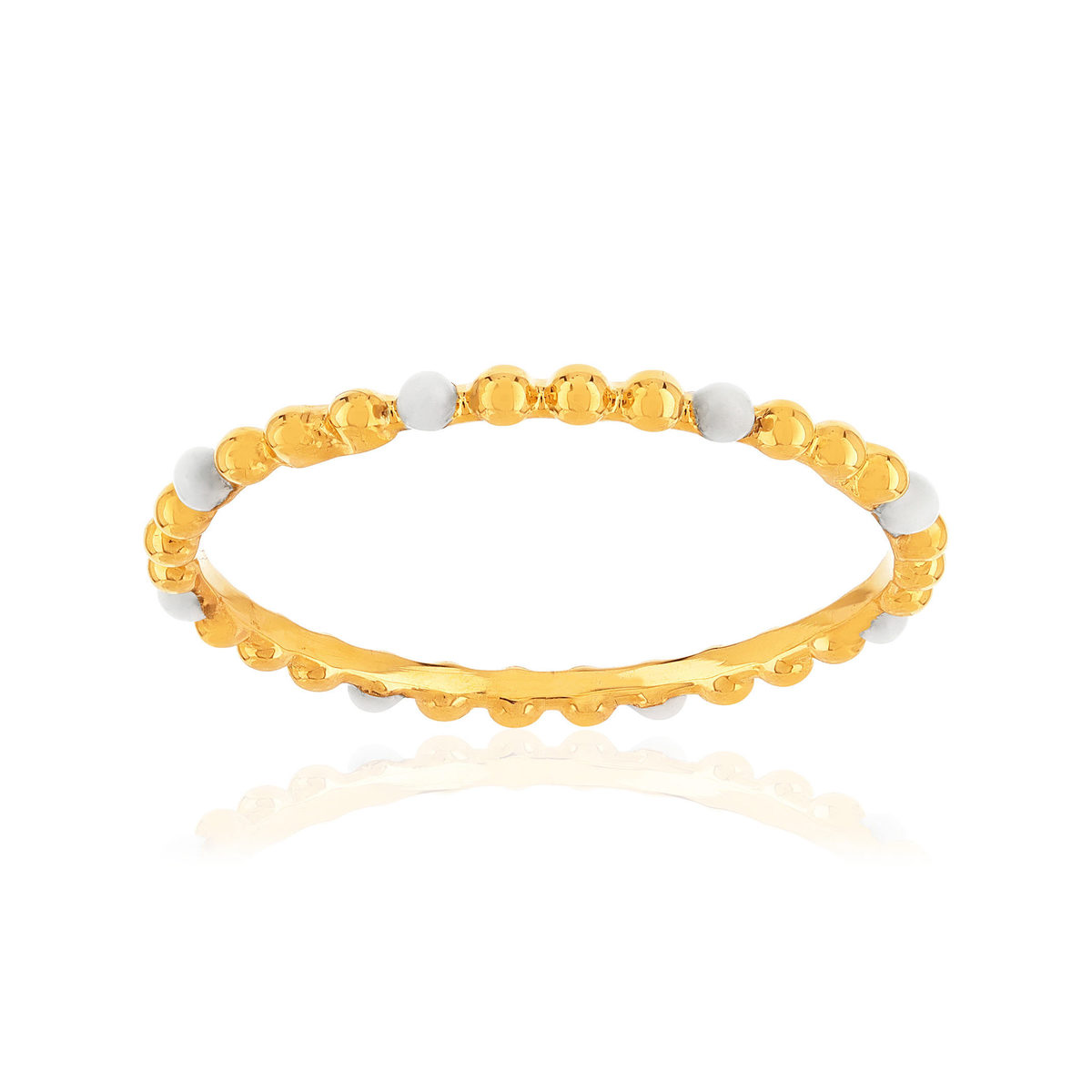 Bague plaqué or jaune perlée et résine blanche