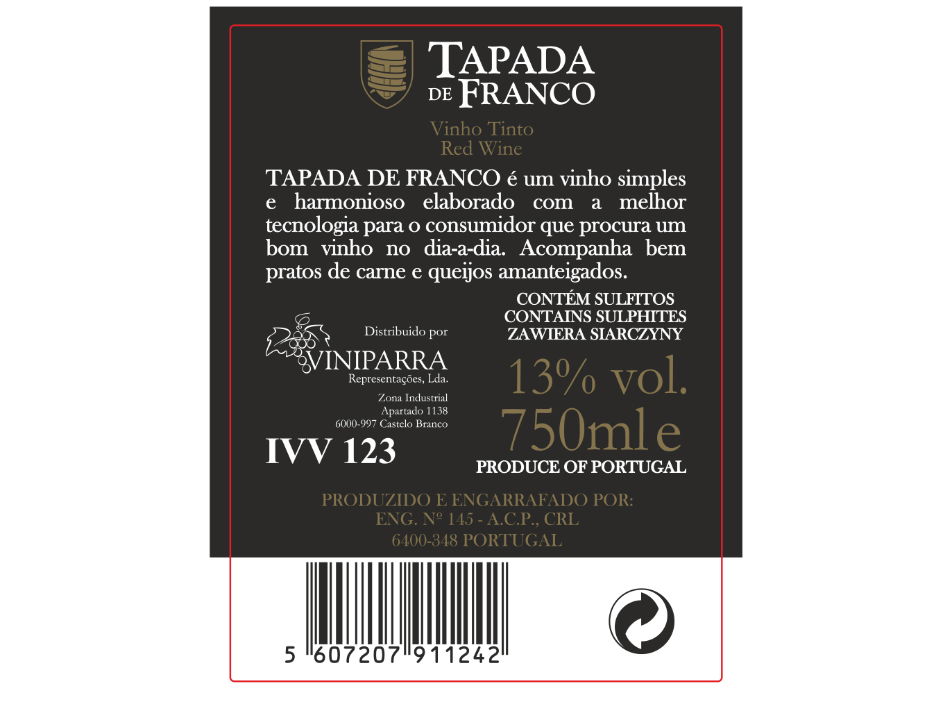 VINHO TINTO TAPADA DE FRANCO 0.75L
