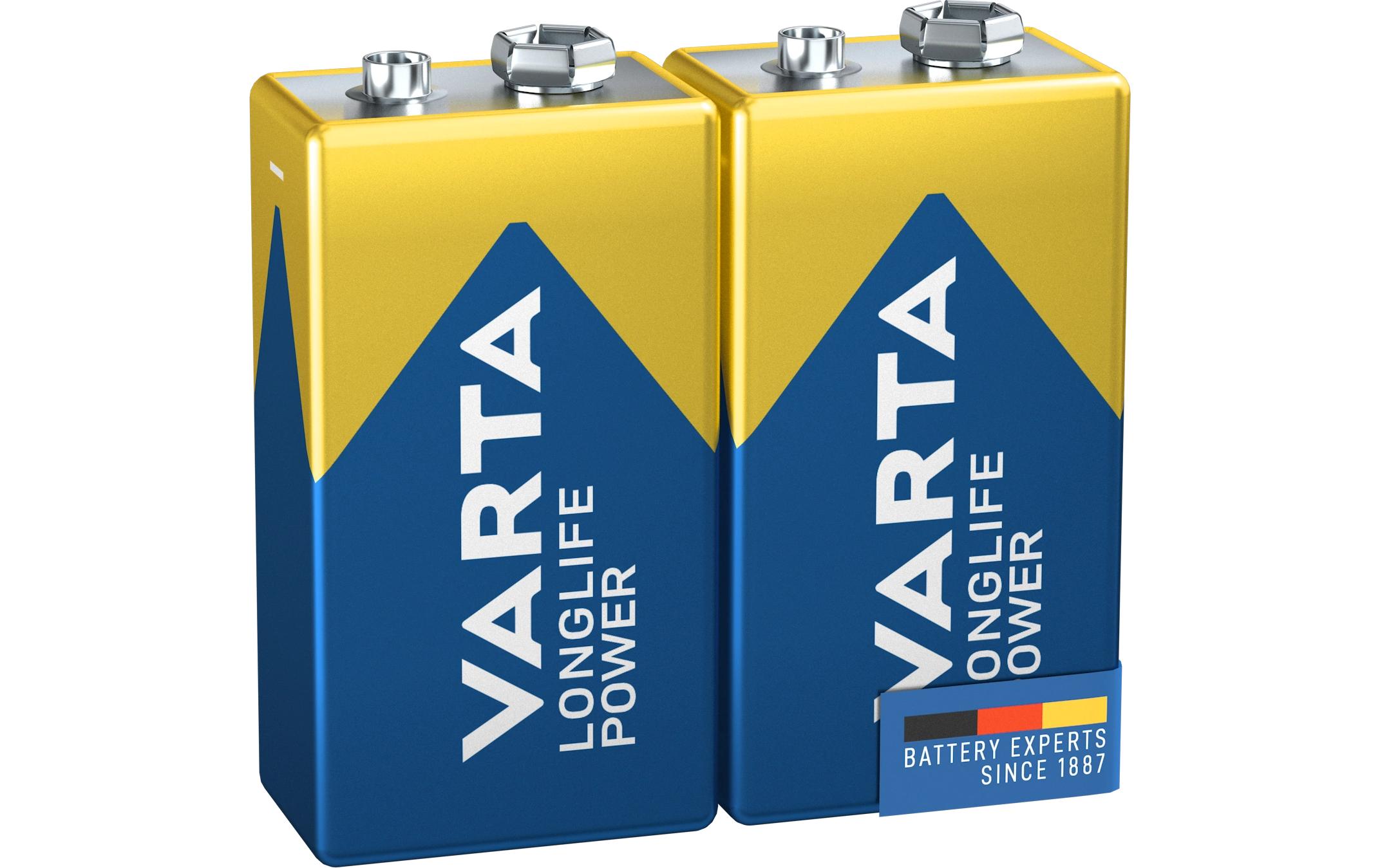 Batterie Longlife Power 9V E-Block , 2 StückDie Kraftvolle Batterie für energiehungrige Geräte
