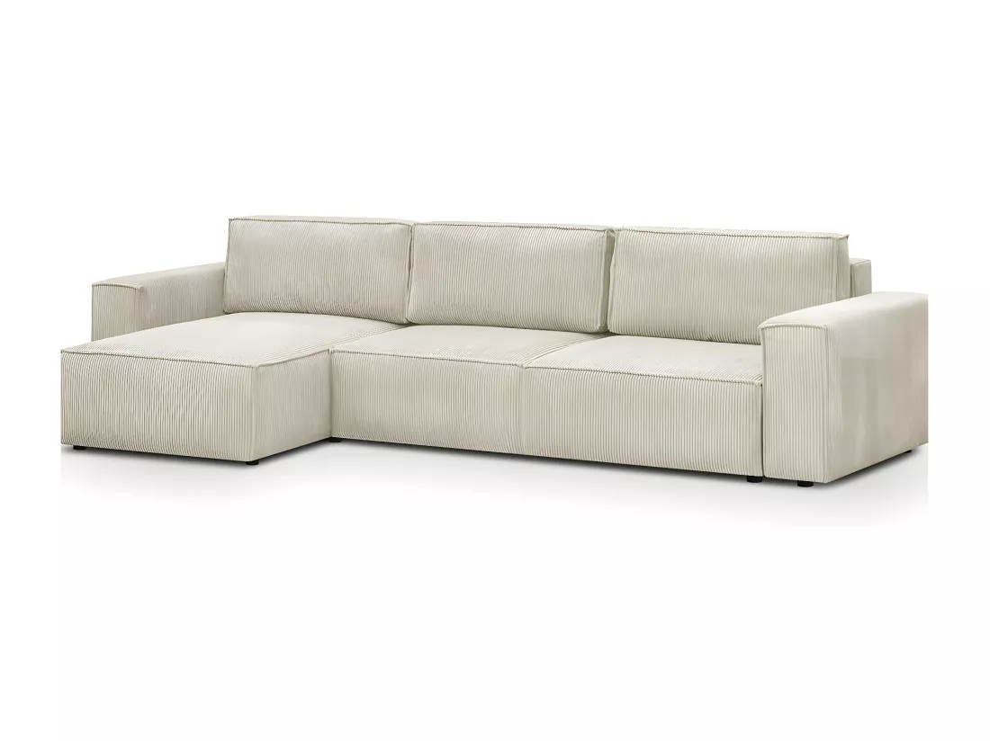 Canapé d'angle modulable réversible 5 places en velours côtelé beige - Harper Mod