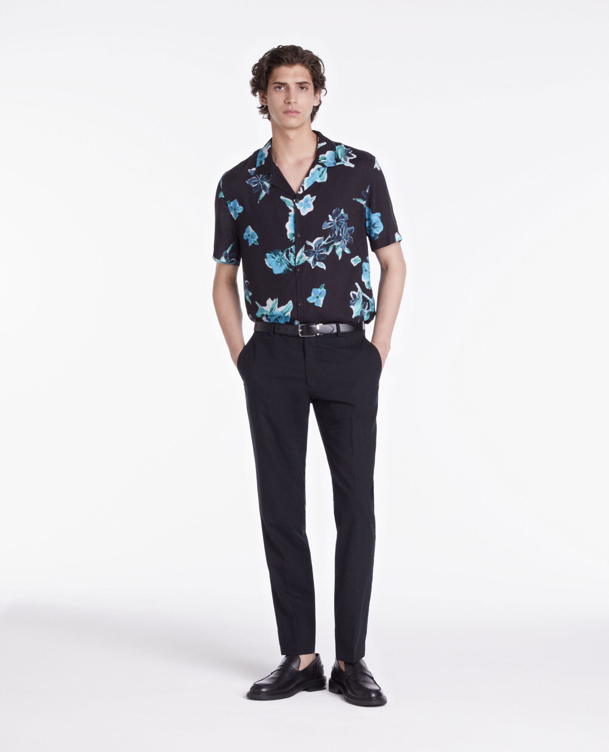 Pantalon de costume Prince de Galles en laine bleu marine