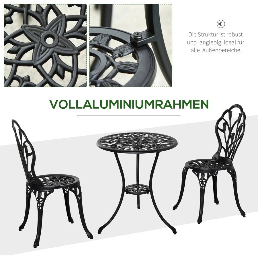 Outsunny Gartenmöbel-Set mit Blumen Design schwarz