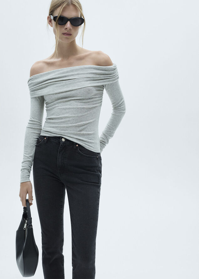 MANGO Claudia waxed slim-fit cropped jean Open grey