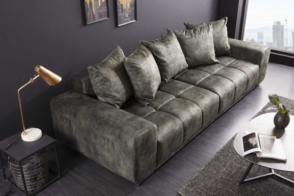 Big Sofa ELEGANCIA 285cm moosgrün Microfaser XXL Couch inkl. Kissen Federkern