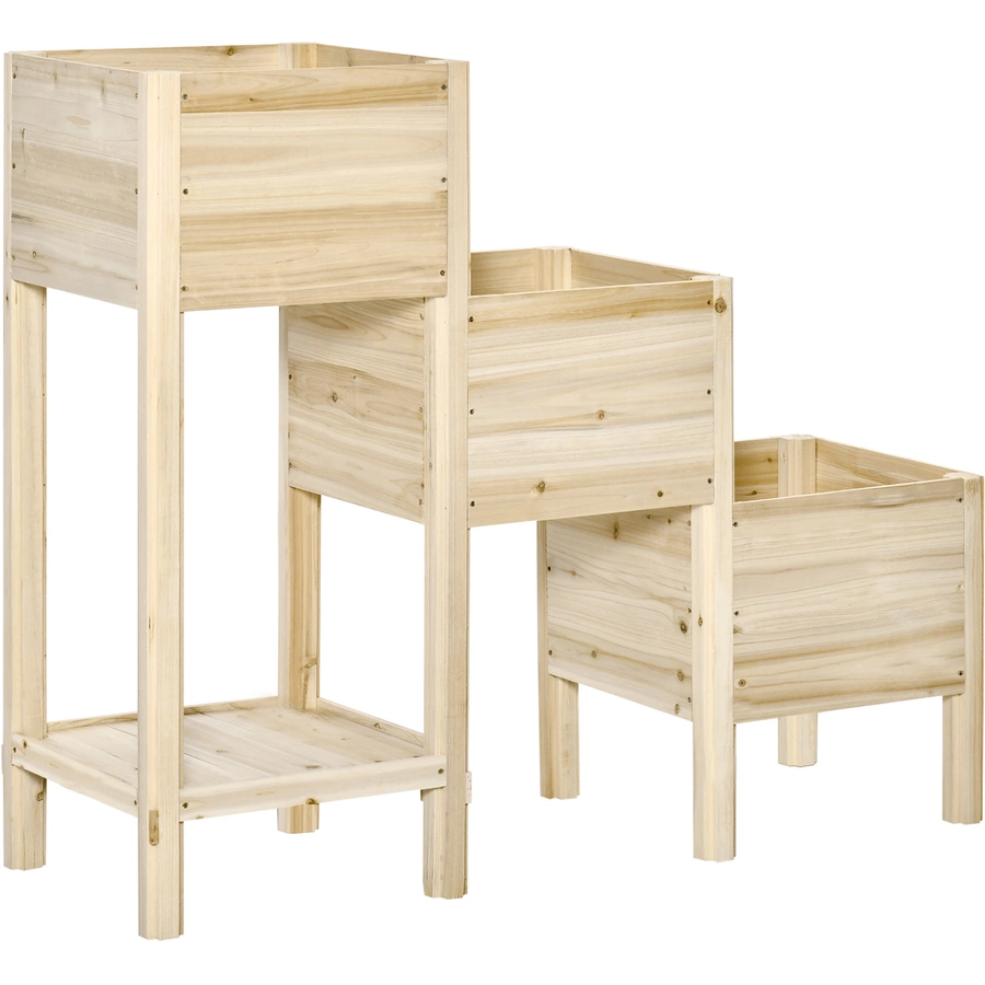 Outsunny Hochbeet mit 3 Stufigen Design natur