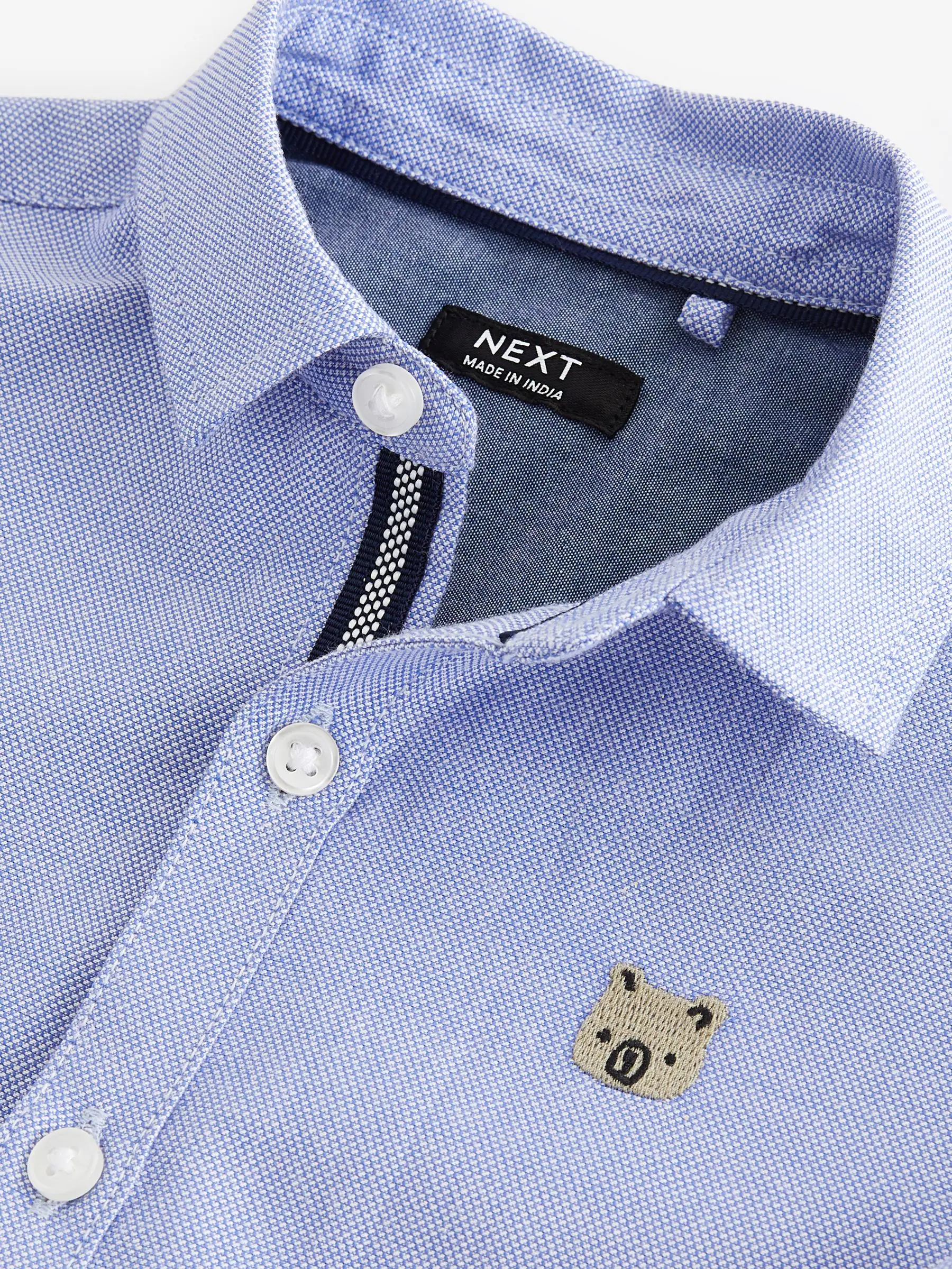 Blauw met figuurtjes - Oxford-overhemd met lange mouwen (3 mnd-7 jr)