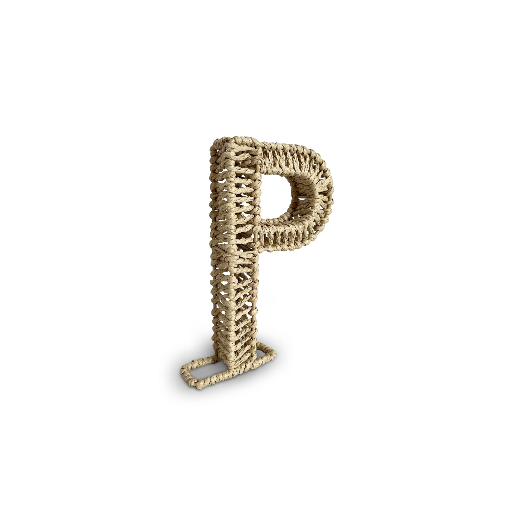 Buchstabe 'P' aus Papiergeflecht, braun, H 20,5 cm, B 12,5 cm, L 3,5 cm von fischer's lagerhaus