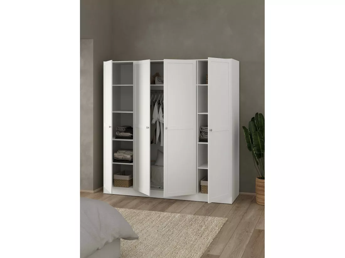 Grande Garde-robe Dserr, Meubles de chambre, Penderie de plain-pied, Placard à vêtements, 196x62 h200 cm, Blanc