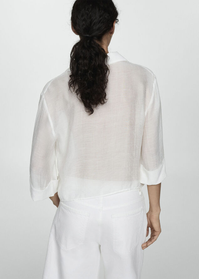 MANGO Flared-sleeve blouse with bow Natural white