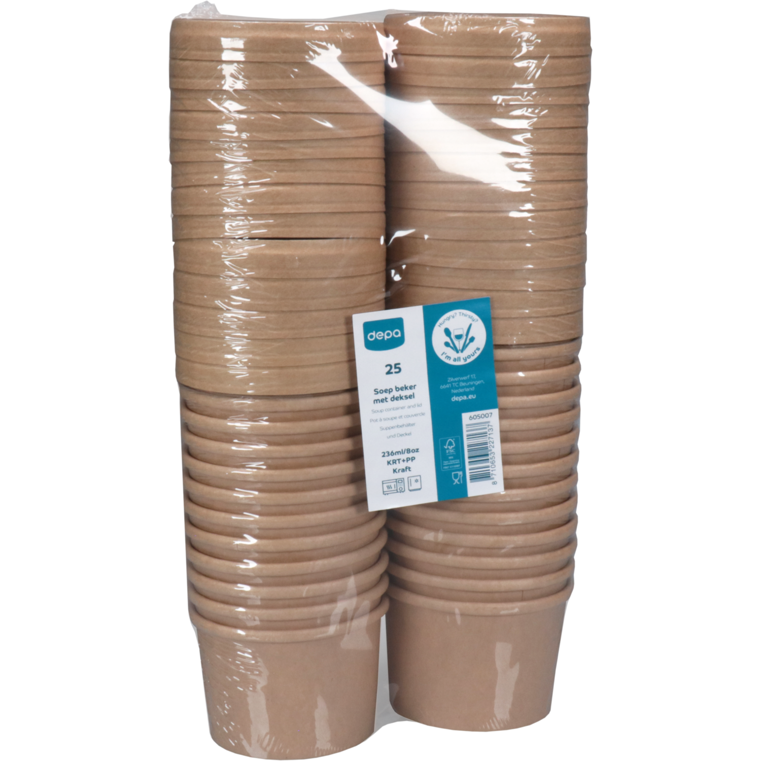 Depa, Soepbeker, incl. deksel, Karton + PP, 236ml, 8oz, 60mm, bruin
