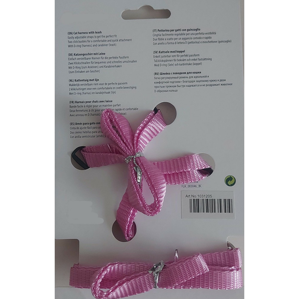 Harnais et laisse de 1,10 mètre couleur rose, pour chat,