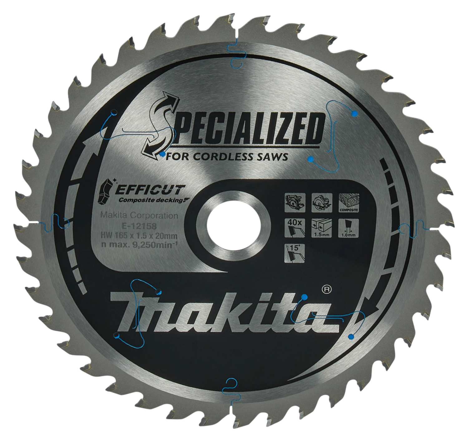 Makita E-12158 Efficut Cirkelzaagblad WPC - 165x20x1,5mm 40T