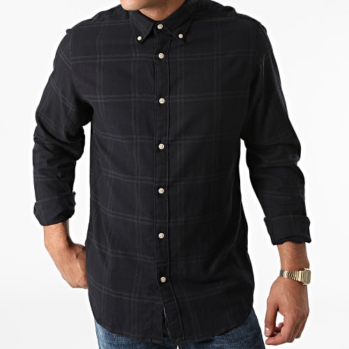 Chemise Manches Longues A Carreaux Slim Flannel Bleu Marine