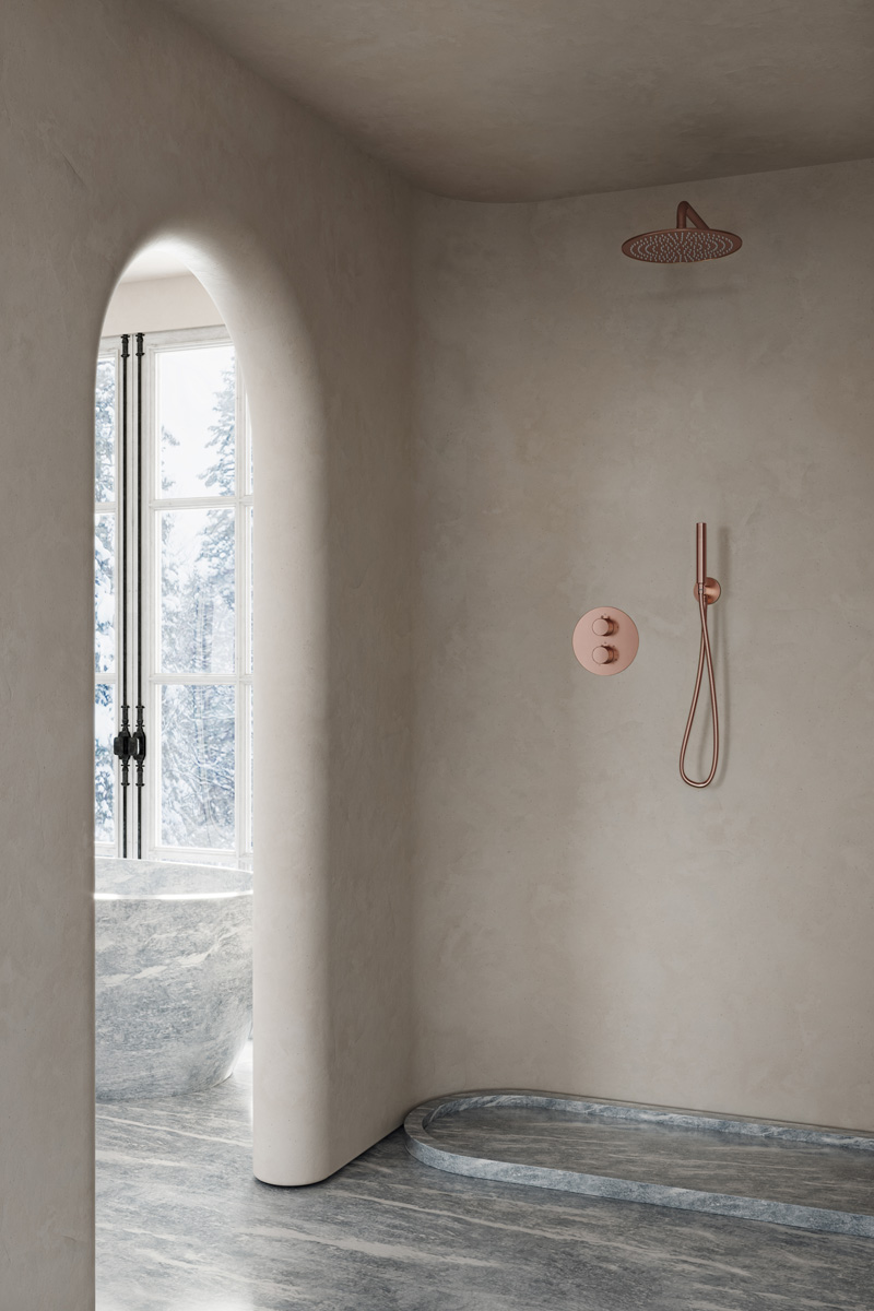 Saniclear Copper inbouw regendouche rond met 30cm hoofddouche en muurarm geborsteld koper