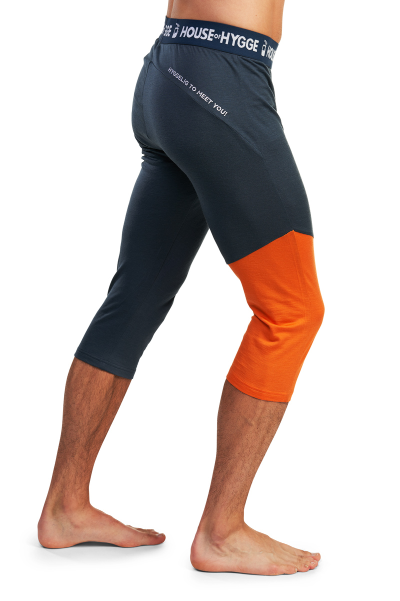Hyggewool 3/4 Longs Herre Mørkeblå, Oransje