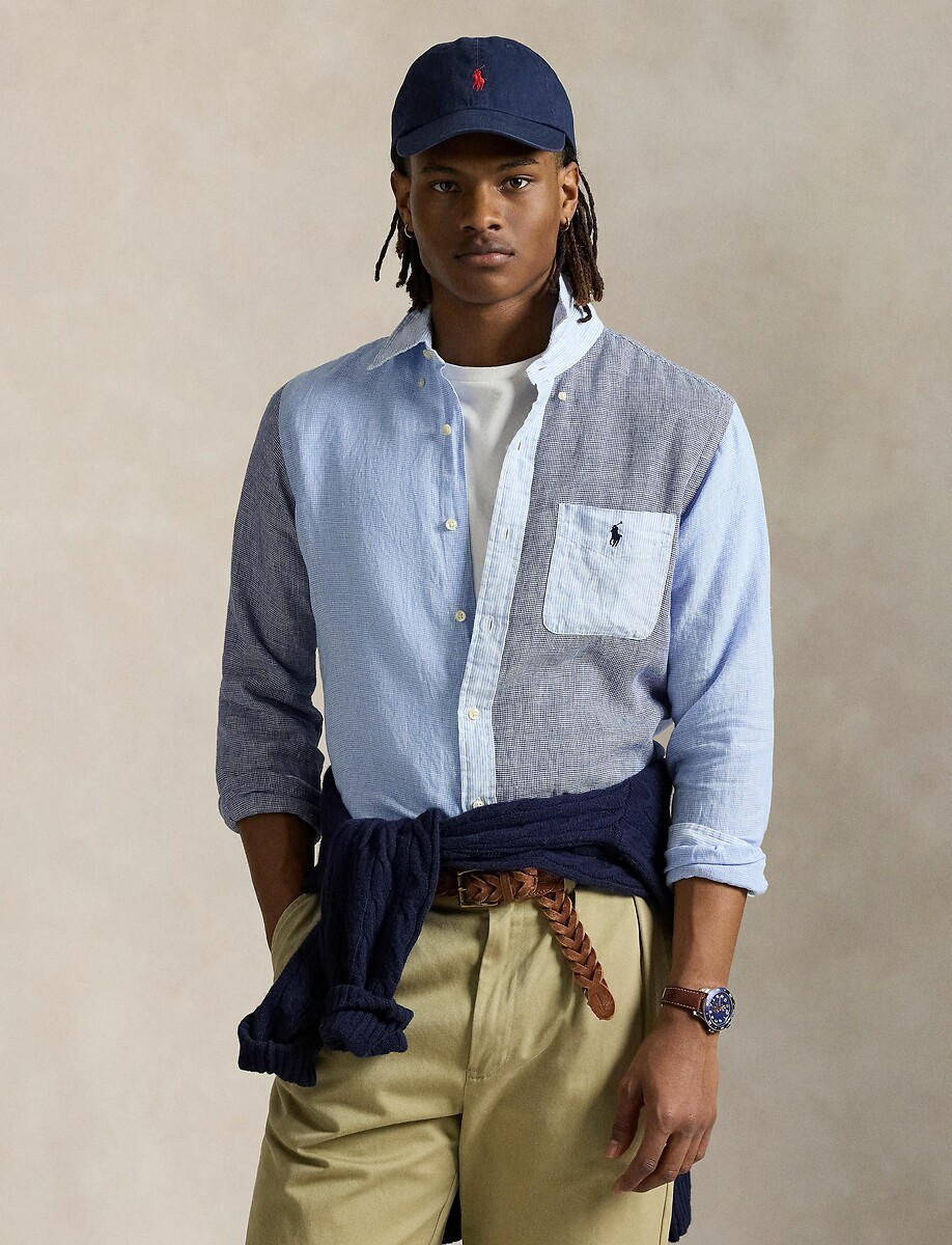 POLO RALPH LAUREN<br>Camisa de linho com patchwork