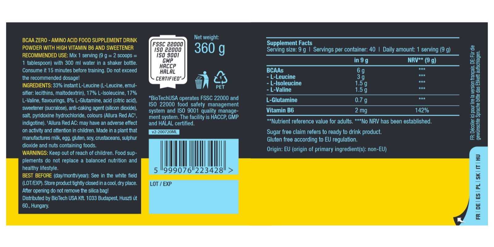 Biotech USA BCAA Zero 360 g